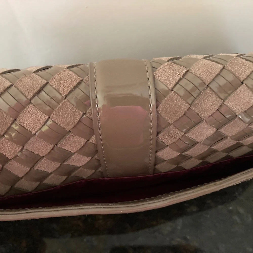 Cole Haan Izzie Clutch/Greige Suede/Heritage Weave/NEW/$228 RETAIL/NEVER USED!